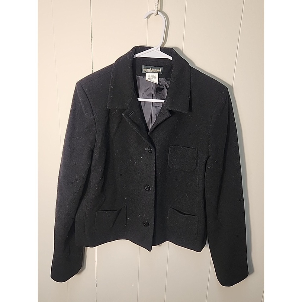 Harve Benard Black Wool Button Front Jacket Blazer sz 12
